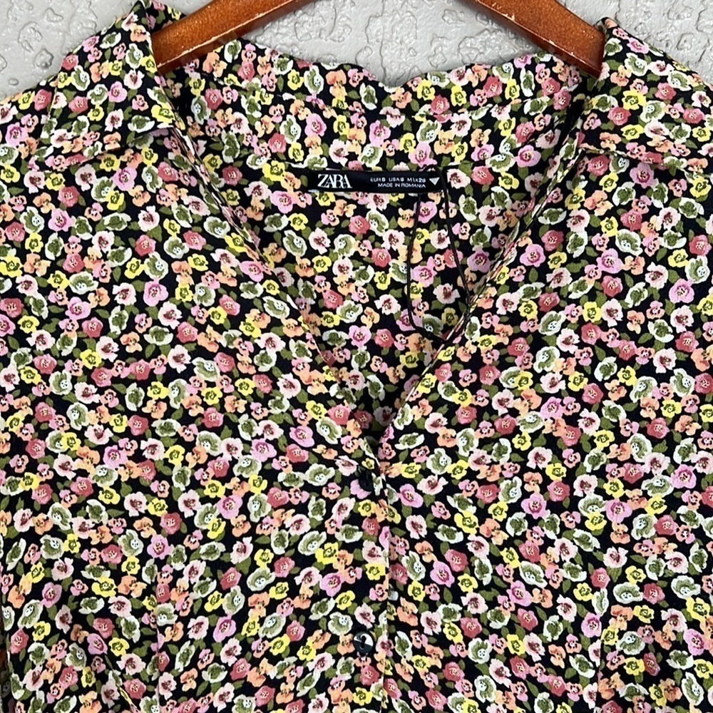Zara Floral Print Button Front Mini Shirt Dress - Picture 4 of 14